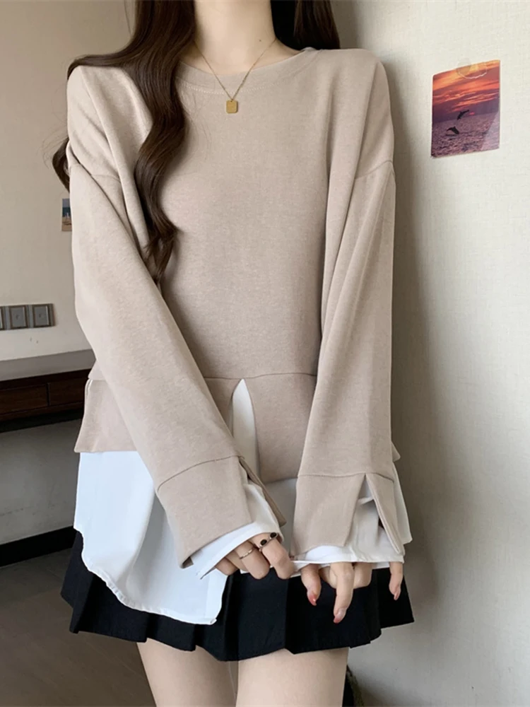 هودي نسائي طويل بمقاسات كبيرة، فضفاض ونحيف، يغطي البطن، تصميم غير متماثل، جديد لخريف وشتاء، مريح وسهل الارتداء