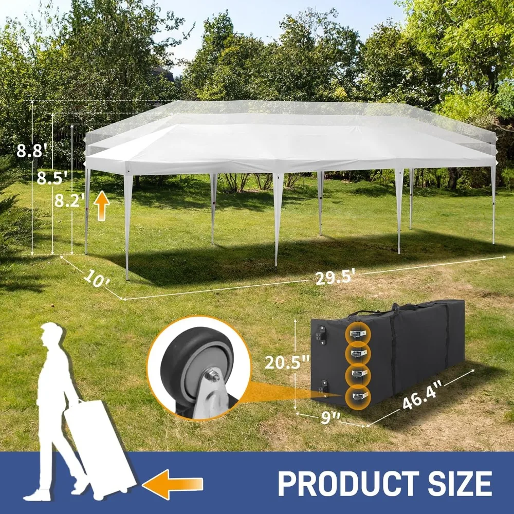 Outvita 10x30ft Ez Up Canopy, Portable Canopy Tent with 8 SideWalls for Outdoor Events, Party, Wedding, Birthday,