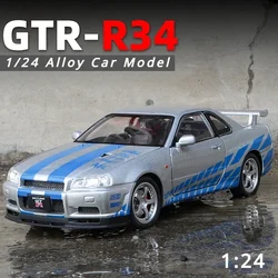 1:24 Alloy JDM GTR R34 Sport Car Toy Vehicles Metal Car Model Sound Light Collection Car Toys For Children Gift