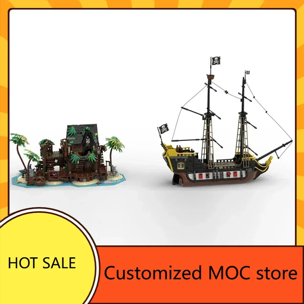 ตัวต่อสร้างสรรค์ MOC ซีรีส์โจรสลัด ร้านเหล้าบนเกาะและสถาปัตยกรรมเรือ ตัวต่อของเล่นวันหยุด วันเกิด ของขวัญคริสต์มาสสำหรับเด็ก