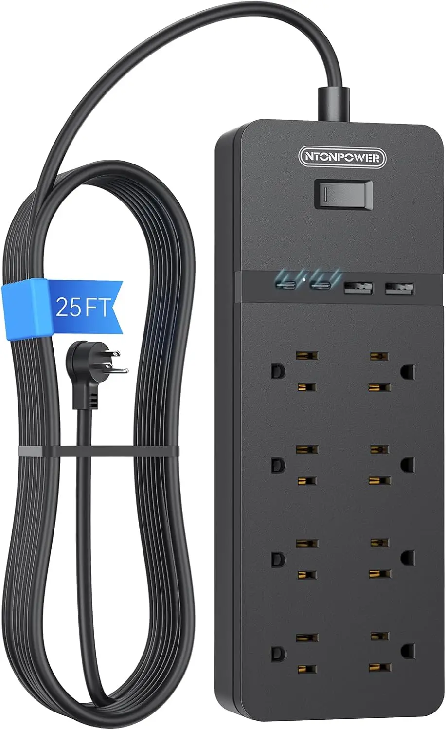 

Плоский удлинитель длиной 25 футов с 8 розетками и 4 USB-портами, сетевой фильтр для домашнего офиса, гаража