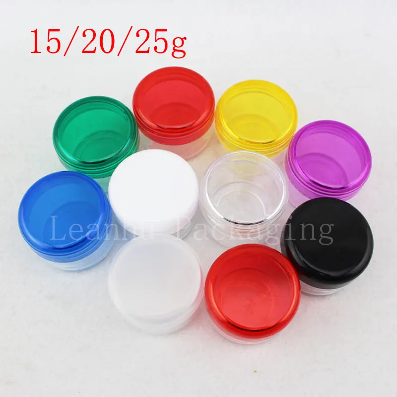 

50pcs 15g 20g 25g Empty Colored Round Plastic Display Bottle Pot Transparent Lip Cream Jar Cosmetic Sample Container Tin