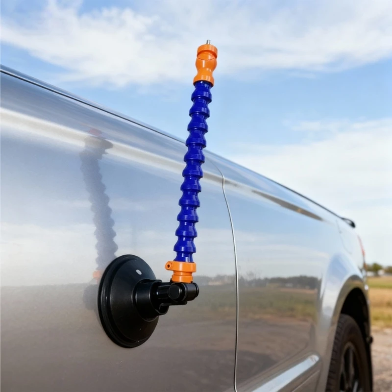 

Оборудование для ремонта автомобильных вмятин с белыми креплениями на присосках на черной пластиковой опорной раме D7YA