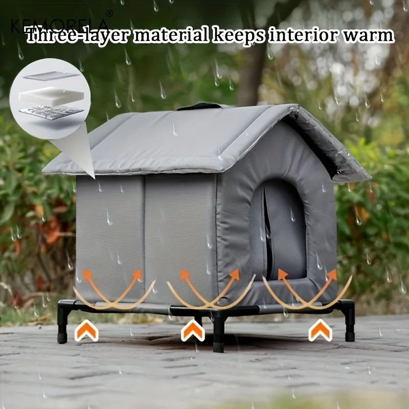 KEMORELA Winter Outdoor Portable Cat House Insulated Oxford Cloth, Windproof Design, Foldable Easy Assembly, For Homeless Cats