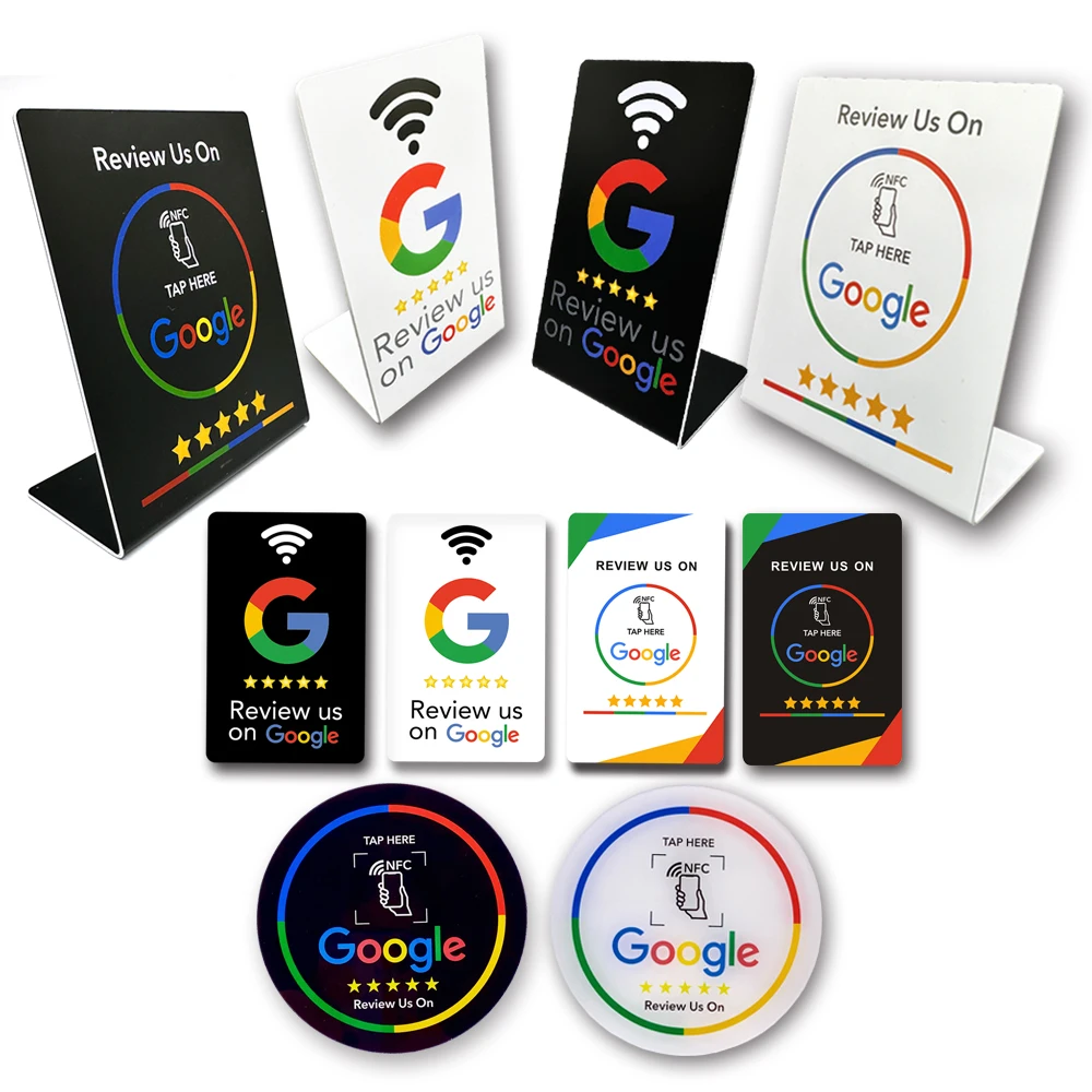 NFC215 Chip Programmable Google Review Acrylic Stickers Card NFC station table 13.56Mhz Waterproof NFC Stand Google Review Card