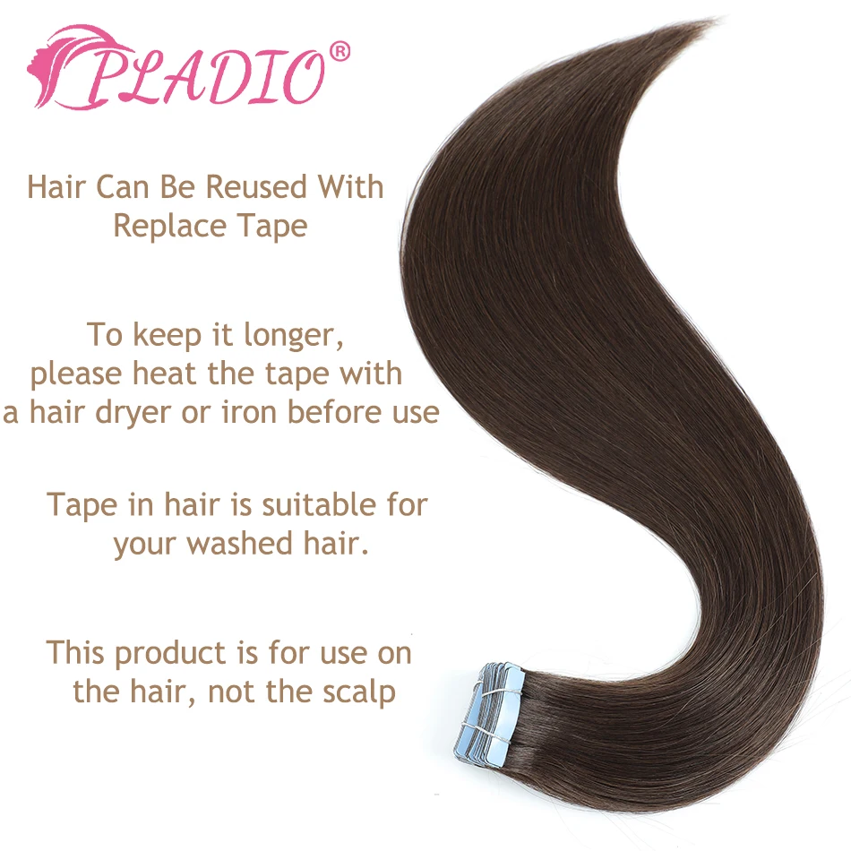 Pladio fita em extensões de cabelo cabelo humano 100% cabelo humano 12 "-26" fita adesiva natural no cabelo brasileiro em linha reta remy cabelo