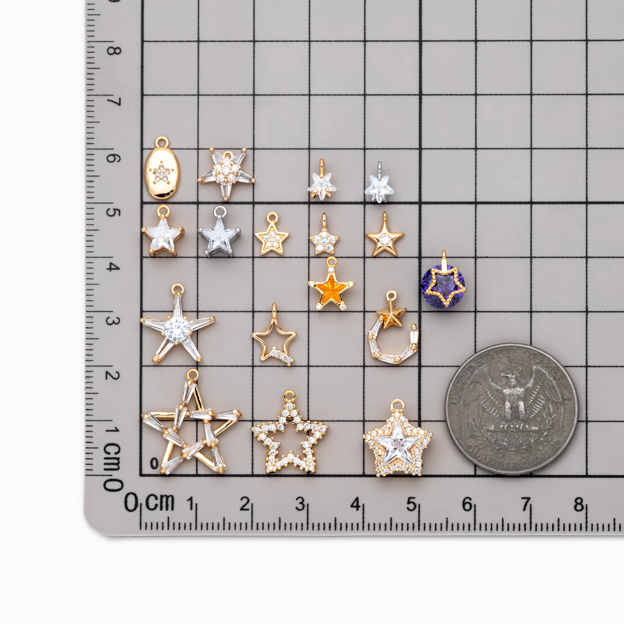 10pcs Gold/ Silver Tone Zircon Star Charms , Real Gold/ Rhodium plated Brass, Lead Nickel Free (GB-162)