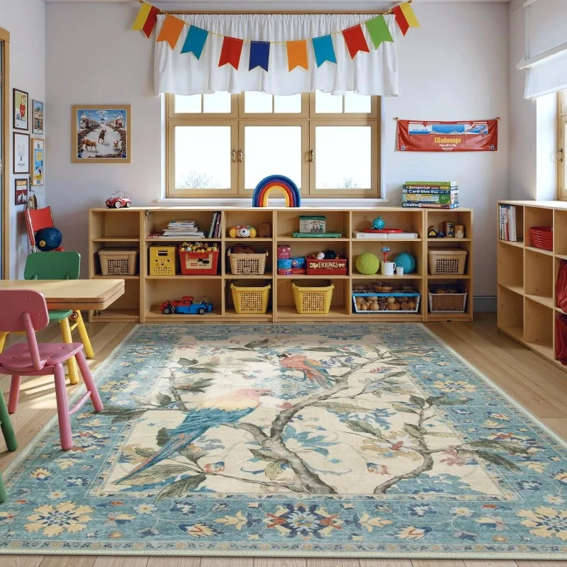 Floral Print Living Room Carpet Retro Light Luxury Large Area Bedroom Plush Rugs Home Decoration Coffee Table Floor Mat Tapis 러그