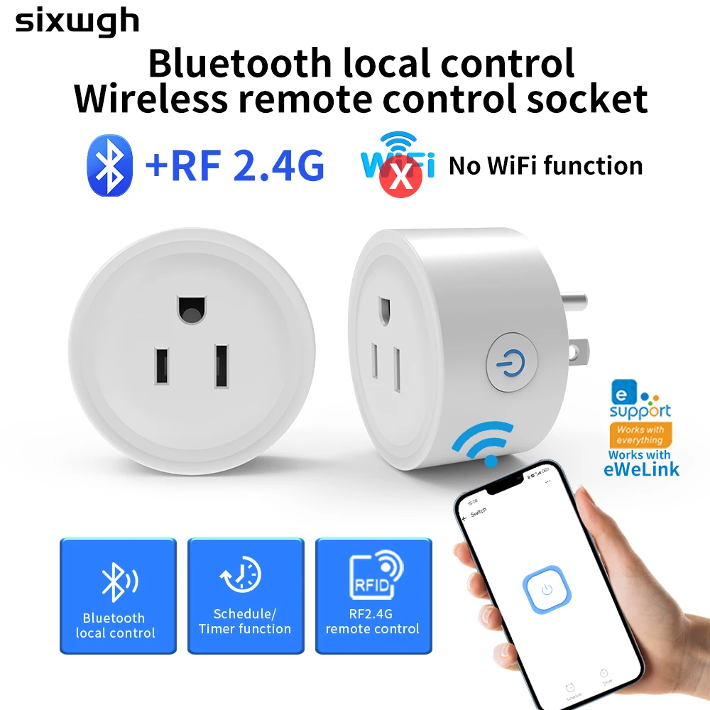 Sixwgh Smart Ewelink Bluetooth Socket 2.4G With Remote Control & Timer Supports 10A Ideal For Smart Home Use