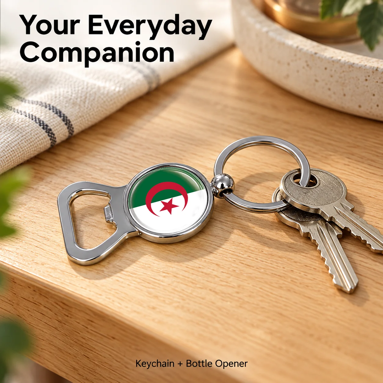 Algerian Flag Metal Bottle Opener Keychain Round 2 in 1 Key Ring Car Key Accessories National Flag Pendant Travel Souvenir Gift 5