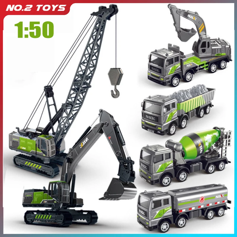 1: 50 Simulation Alloy Engineering Vehicle Toy Construction Excavator Crane Dump Truck Bulldozer Road Roller Model Childrens Toy