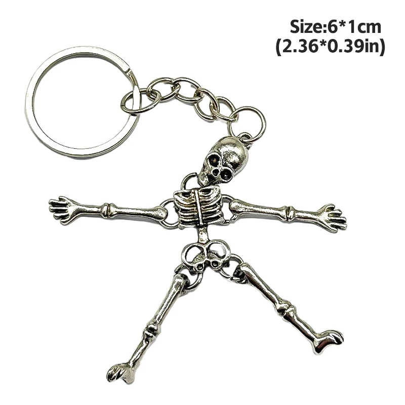 Skull Keychain Punk Multi-jointed Skeleton Keyring Car Charms Gothic Horror Pendant Halloween Ghost Head Jewelry Couple Gift