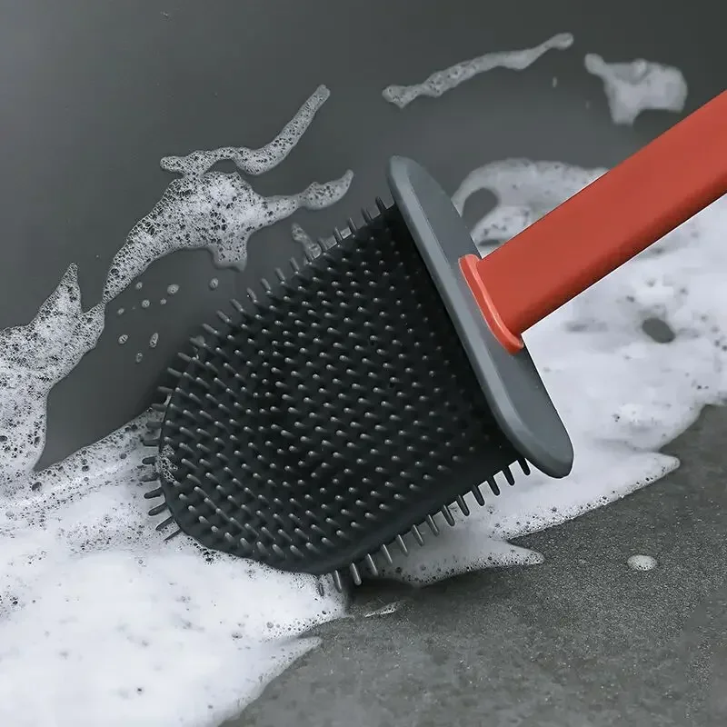 Silicone Toilet  Brush Wc Gap Brush with Holder Flat Head Soft Bristles Cleaning Brushes With Quick Drying Bracket Bathroom Tool