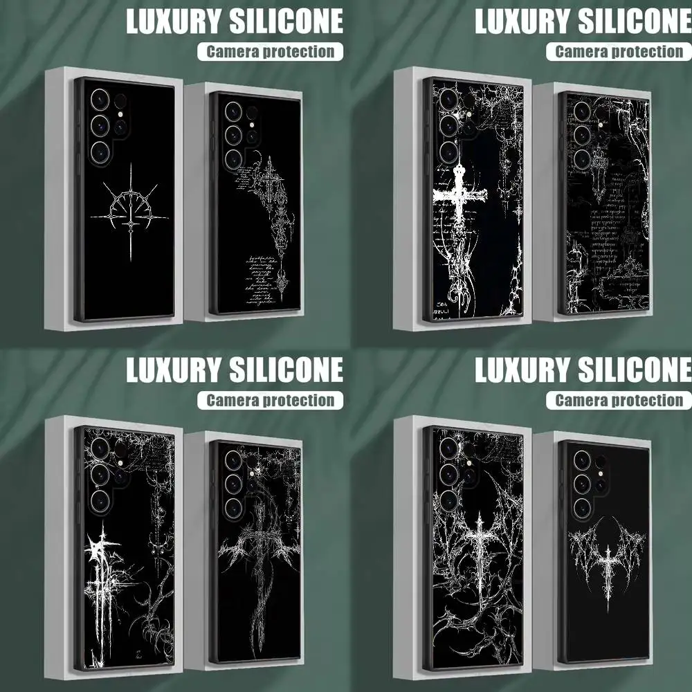 

Cyber Sigil Cross line Phone Case For Samsung S25,S24,S23,S22,S21,S20,S10,Ultra,Plus,Lite,FE,Soft Silicone Black Cover