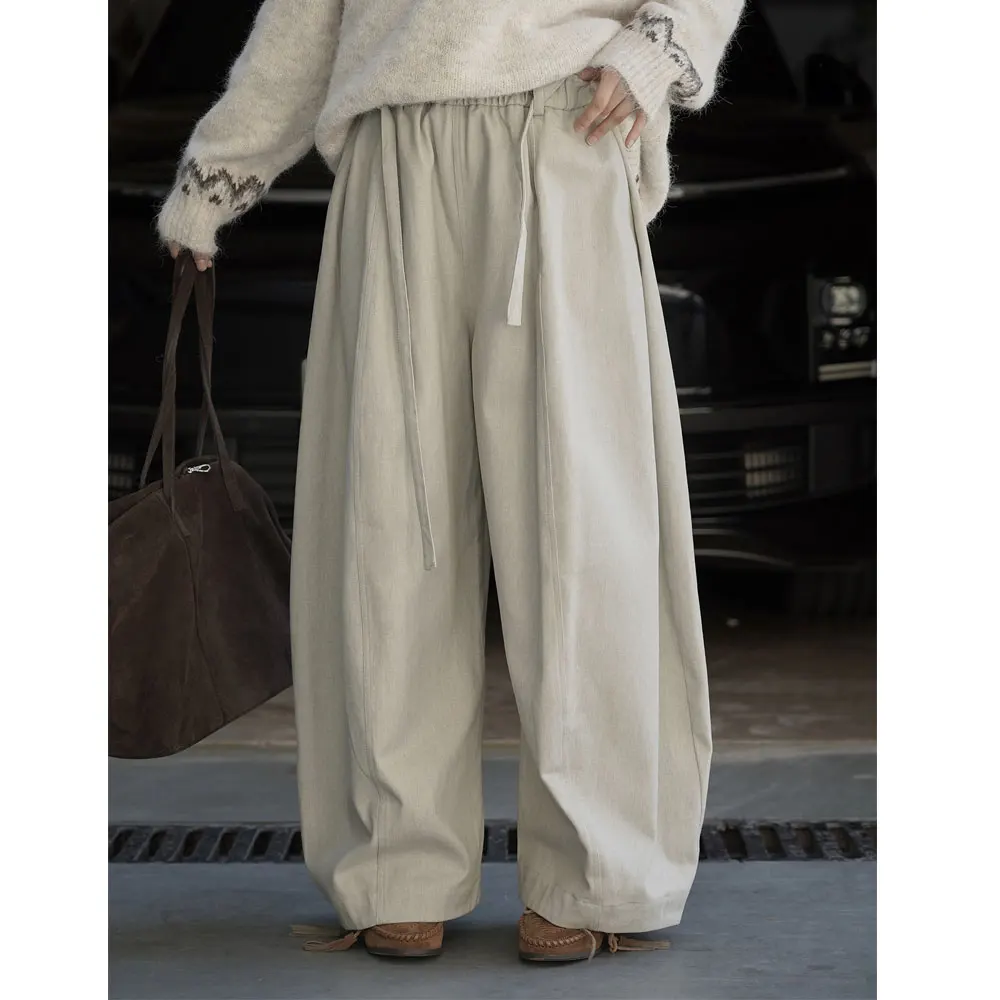 

Женские брюки из 100% хлопка, весенние, повседневные, с высокой талией, широкие, прямые, модные, винтажные, женские брюки-палаццо