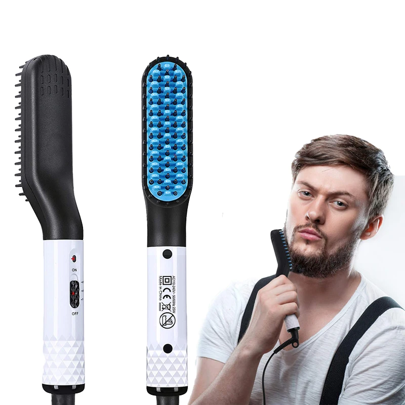 Electric Beard Comb Beard Curly Straight Hair Brush Men'S Styling Straightener Comb 2 In 1 Hair Straightening And Curling Iron