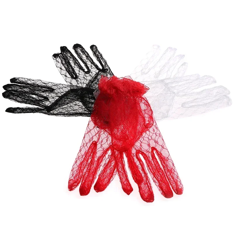 1Pair Black Red White Ivory Short Lace Bridal Gloves Wedding Accessories Party