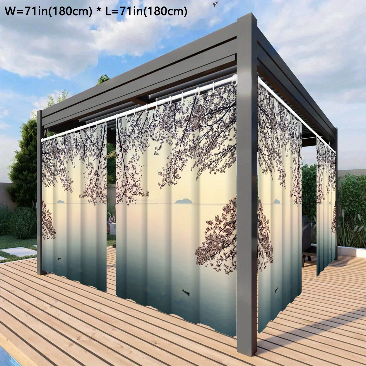 

Modern Qutdoor Curtain with Cherry Blossom Design: 71in x96in, Waterproof, Machine Washable, Suitable for Patio, Balconyand Vera