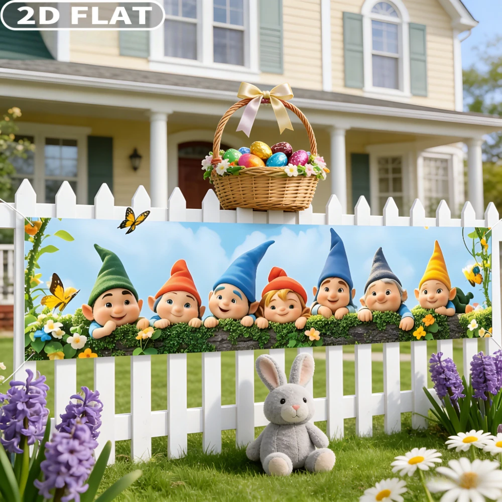

2D FLAT 1pc Party Packs Vibrant Welcome Yard Sign Banner with A Row of Cute Elf Designs, 17.7x78.7inch Indoor/ Outdoor Decor
