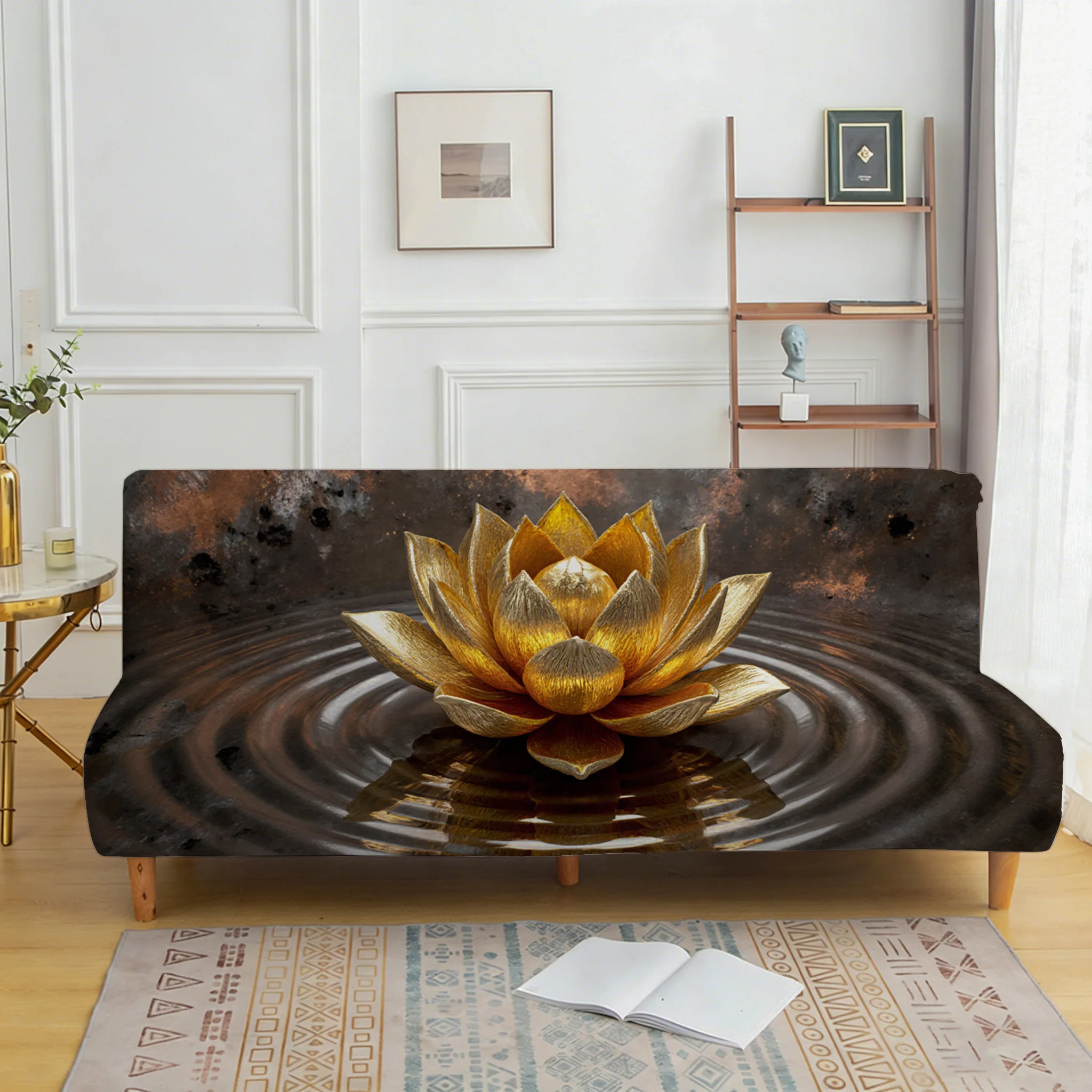 Zen golden lotus sofa bed cover, living room sofa bed cover, dustproof washable sofa bed cover