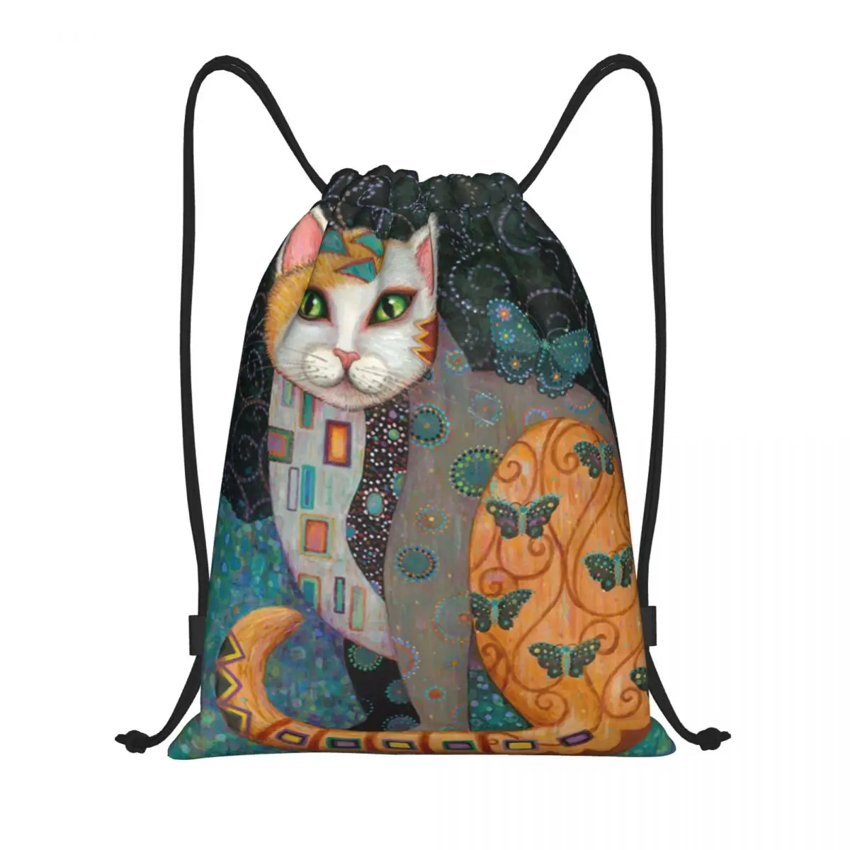 Custom Gustav Klimt Cat Art Drawstring Bag Women Men Lightweight Vintage Painting Sports Gym Storage Backpack