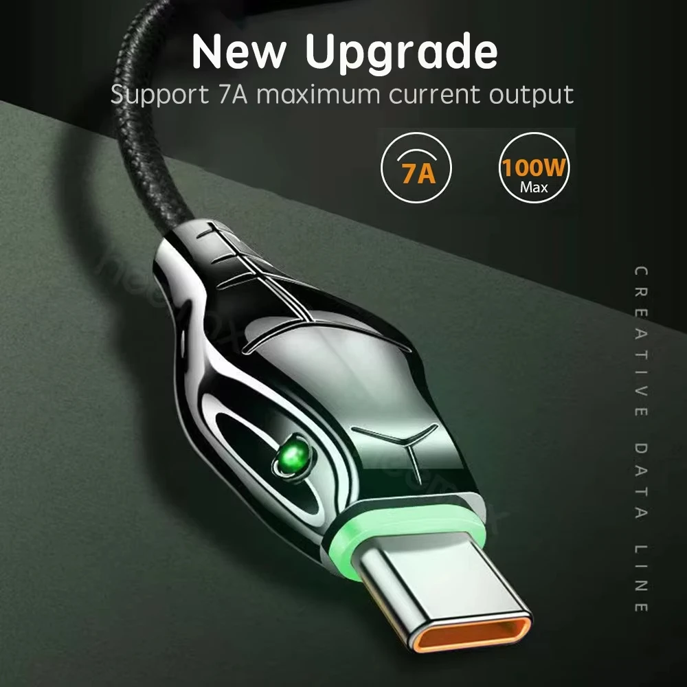 

100w Type-C 7A Super Fast Charging Indicator Light Data Cable Suitable For Iphone 15 16 Huawei Xiaomi Vivo Phone Charging Cable