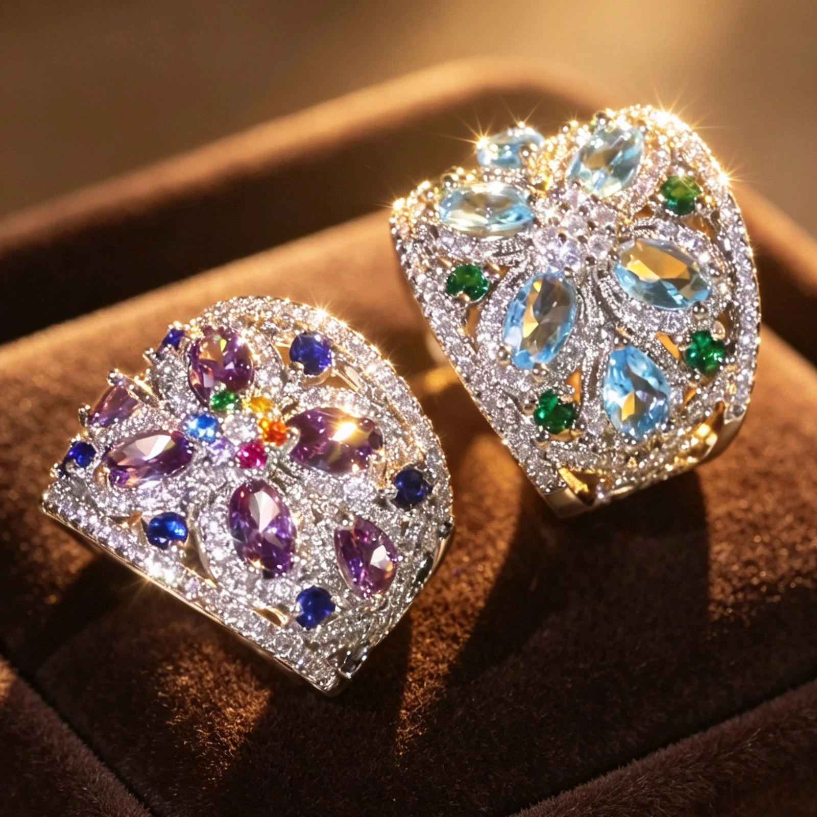 Women Multicolor Cluster Statement Ring Oval Cut Synthetic Zircon Silver‑Tone Wide Band Cocktail Ring Trendy Fashion Jewelry For Ladies Daily Accessories