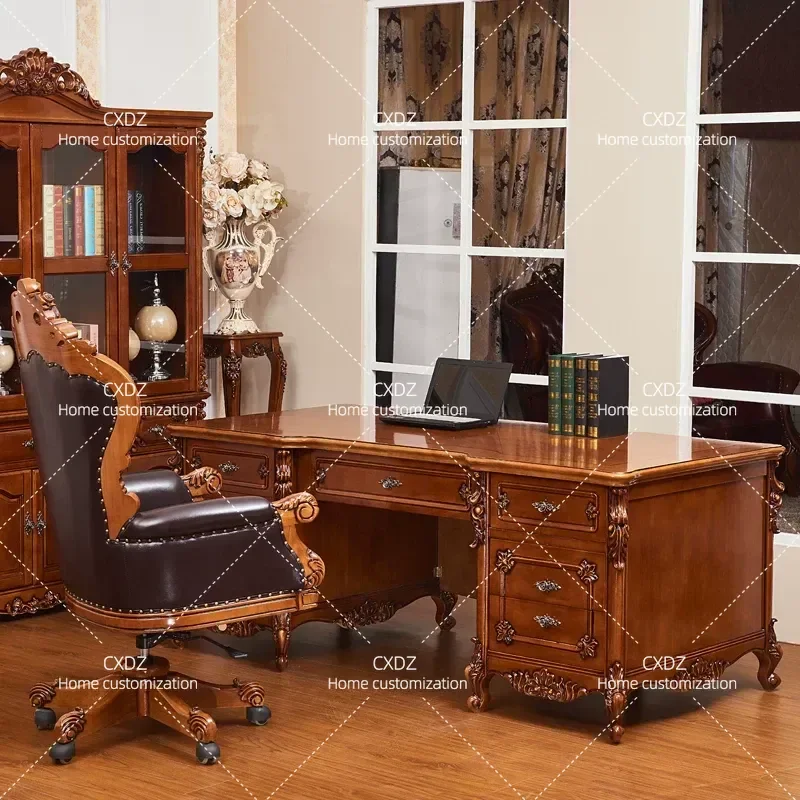 European Style Solid Wood Desk Retro Classical Writing Table Home Computer Desk High End Study Table for Office