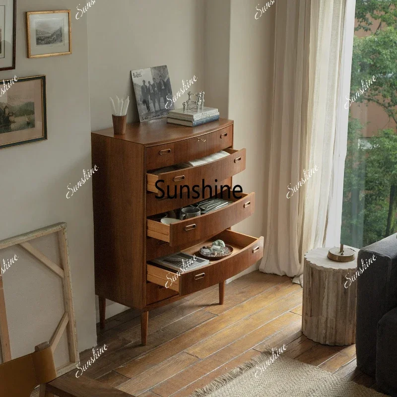 

Retro style living room solid wood dining side cabinet storage storage cabinet medieval seven chest cabinetTJ