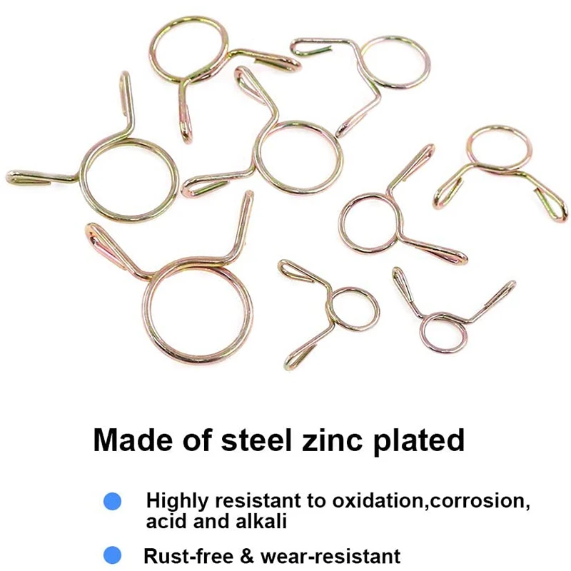 

10Pcs Fuel Clamp Pipe Clips Double Ear Clamp 5-31MM Water Pipe Air Tubing for Hose Clamps Steel Zinc Plated Assortment Kit