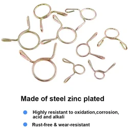 10Pcs Fuel Clamp Pipe Clips Double Ear Clamp 5-31MM Water Pipe Air Tubing for Hose Clamps Steel Zinc Plated Assortment Kit