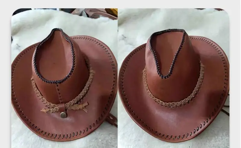 Echtes Leder Cowboyhut Westen Caps Vintage Herren handgenäht – Detail 2