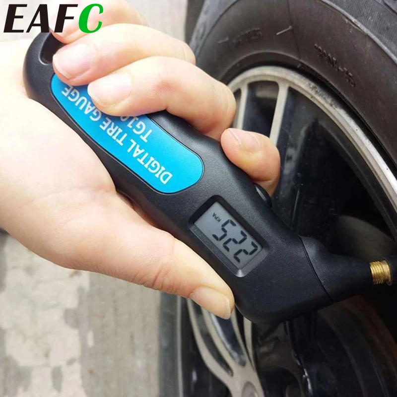 EAFC Portable LCD Digital Car Tyre Air Pressure Meter Car Tire Gauge Manometer Barometers Tester with Battery for Car Truck Moto