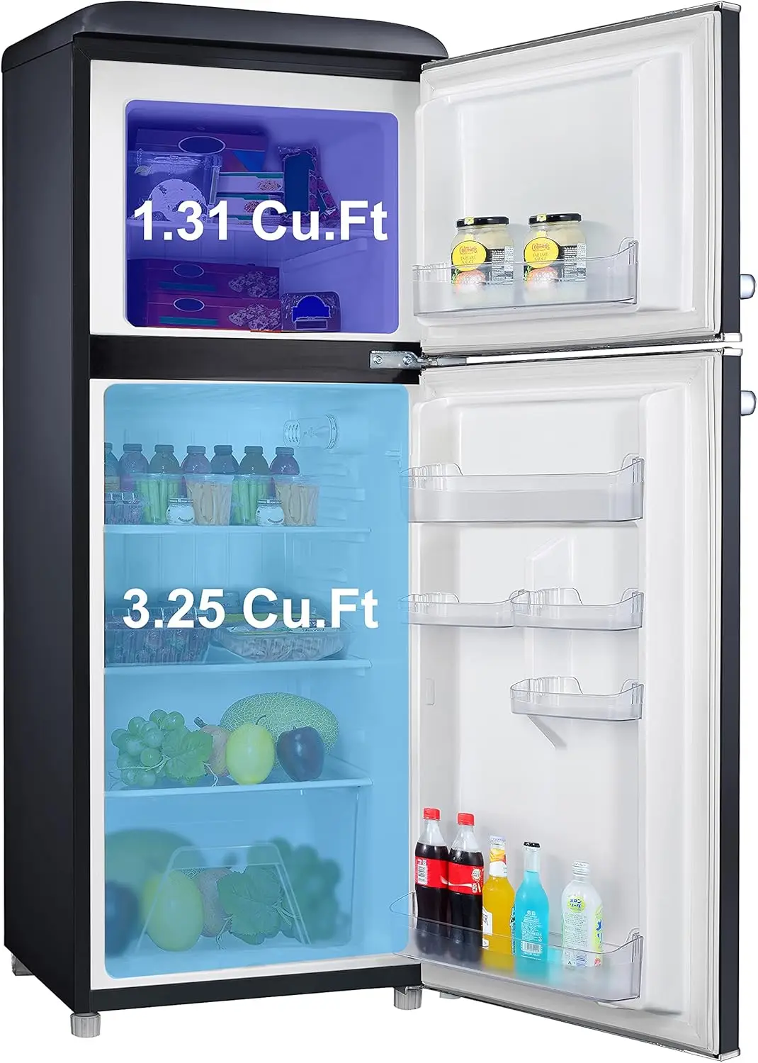 NEW Retro Compact Refrigerator with Freezer Mini Fridge with Dual Door, Adjustable Mechanical Thermostat, 4.6 Cu Ft, Black