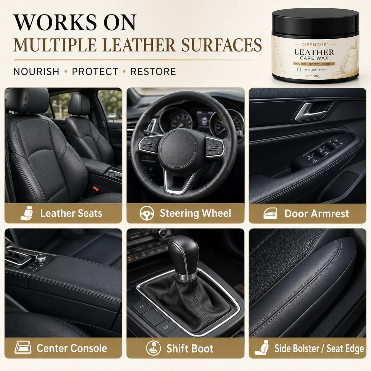 QIFENGHE Leather Conditioning Wax Moisturize Restore Shine Prevent Dry Crack For Car Furniture Leather Goods