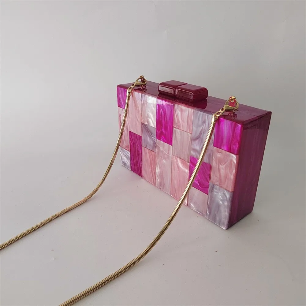 Factory New Trendy Handbag Brand Women Summer Small Mini Rose Red Plaid Luxury Party Evening Bags Cute Wedding Box Clutch Purse