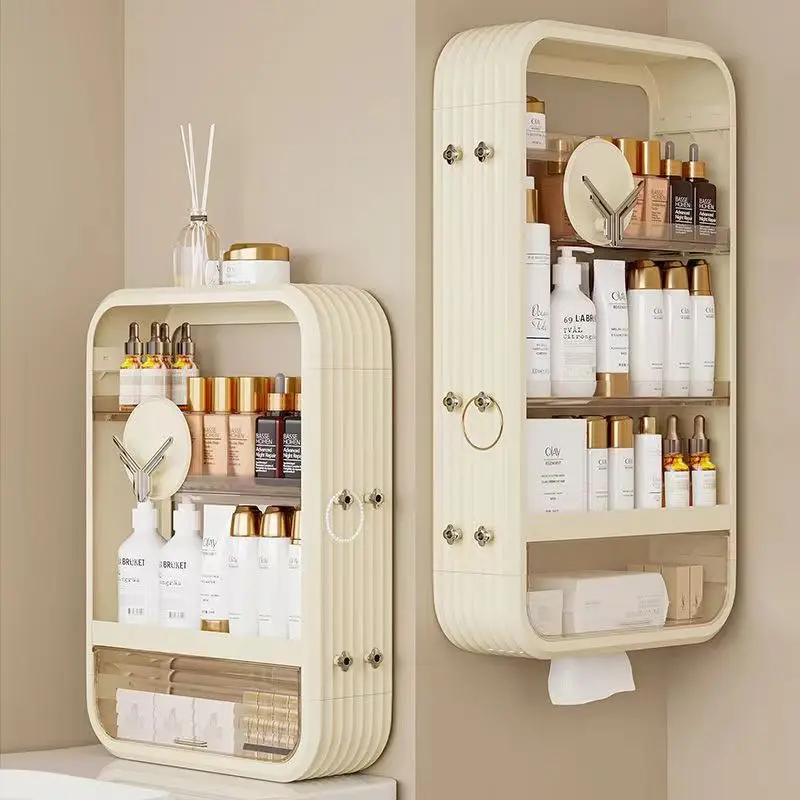 2024 Bathroom Wall Mounted Shelf Luxury Multifunctional Toiletries Makeup Storage Rack Kitchen Seasoning Bottle Organizer