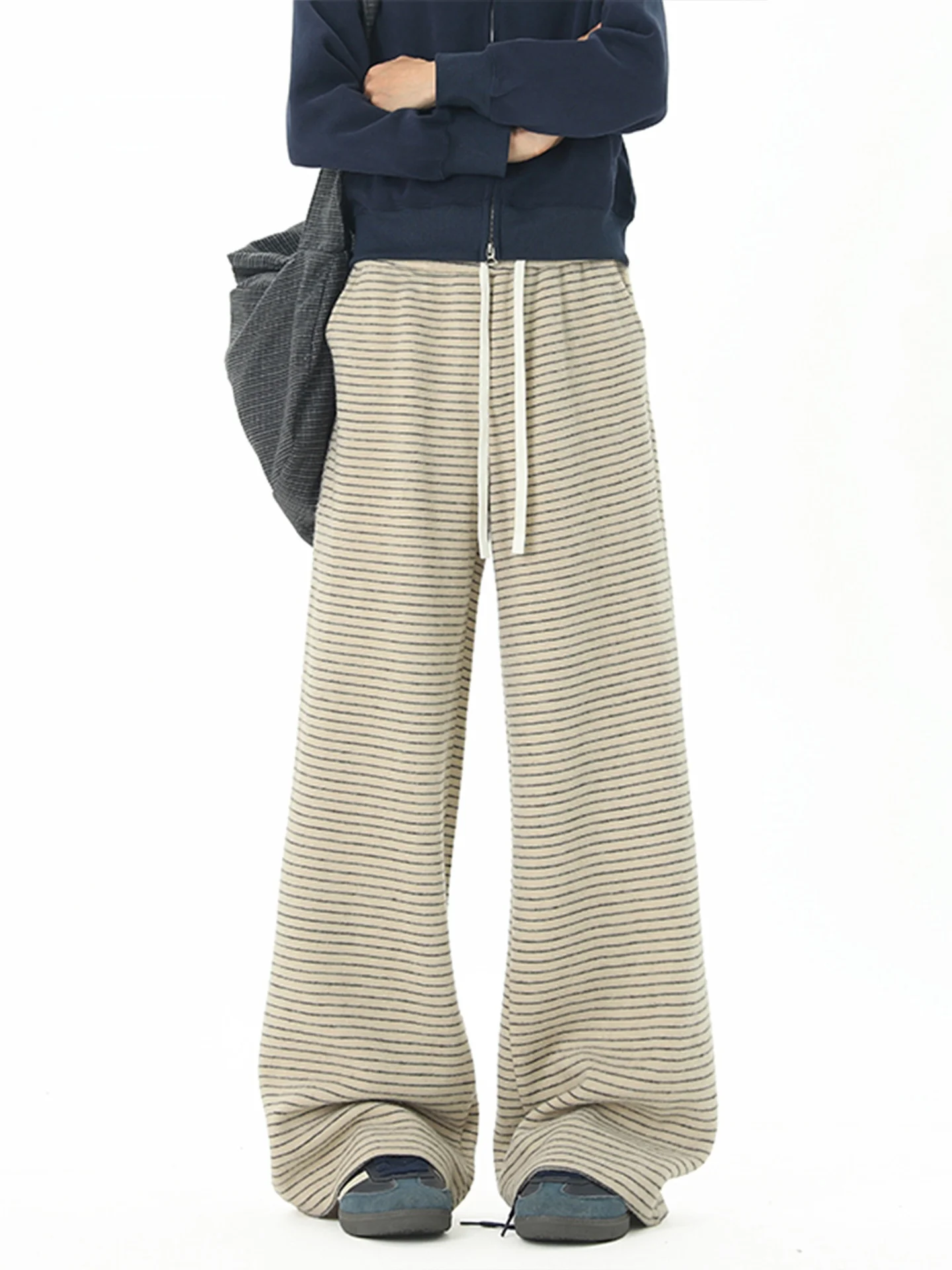 

American Sle Cleanfit Men's Casual Pants Autumn Trendy Vintage Loose Drapey Striped Straight Leg Trousers for Casual Wear