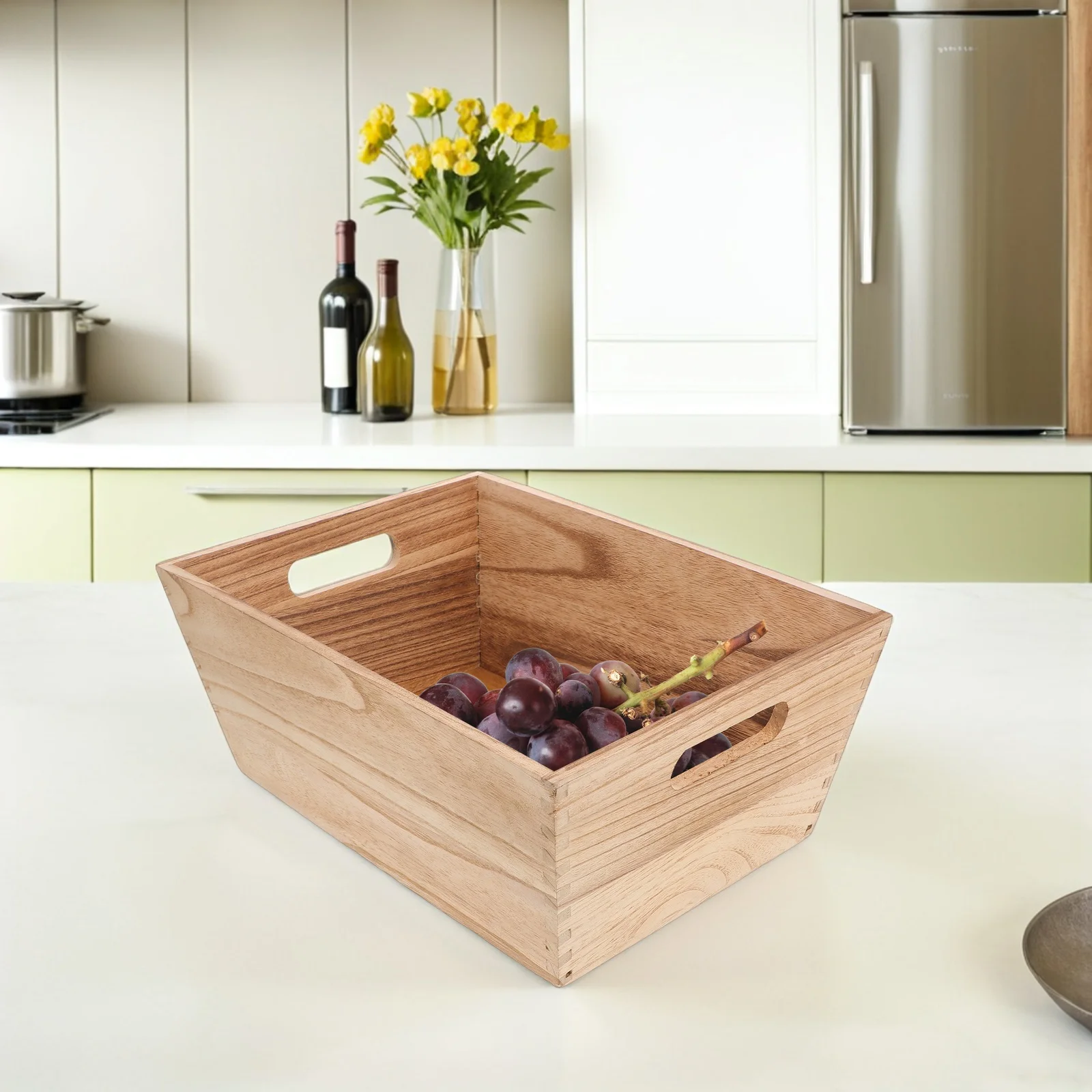 

Wooden Crates Boxes Rustic Farmhouse Storage Bins Cutout Handles For Kitchen Pantry Organization Fruit Vegetable Basket