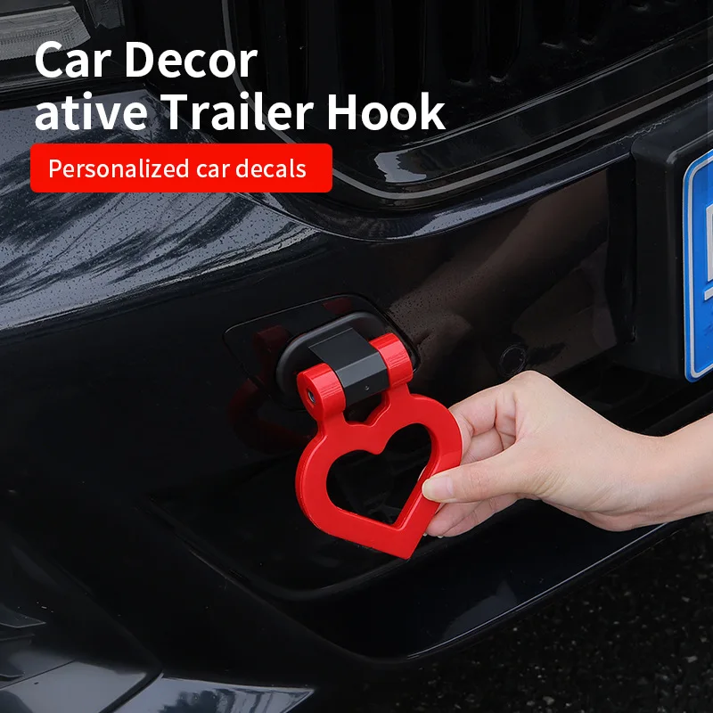 Universal Auto Heart-shaped Fake Tow Hook Decor Sticker Simulated Racing Trailer Ring Self-adhesive Bumper Ornament Car Exterior