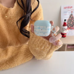 Korean Style Blue Star Cute Transparent Love Pendant Earphone Case Cover for AirPods 1 or 2 3 4 Pro 2 Pro 3