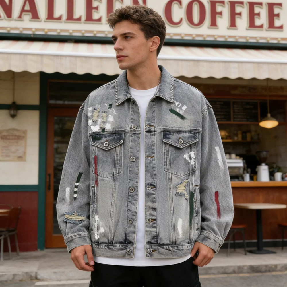Spring Autumn Men's Vintage Washed Denim Jackets Fashion Man Streetwear Ripped Jean Coats Men Windbreaker Button Denim Jackets