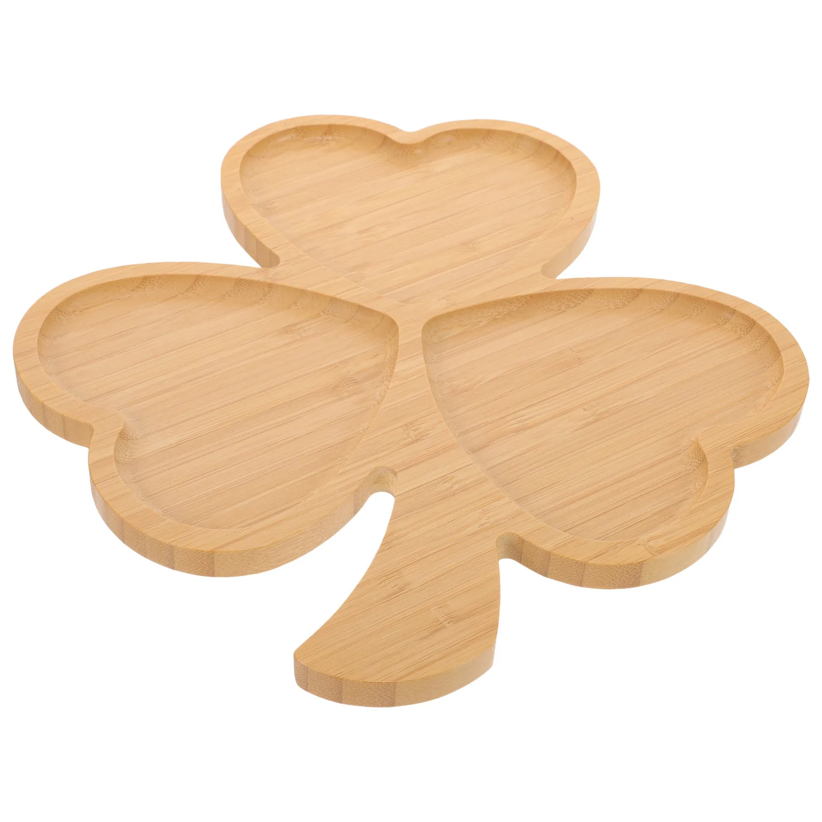 

Bamboo Three-Compartment Shamrock Shape Fruit Tray Leaf Shape Serving Tray for Snacks Desserts Sushi Tea Party