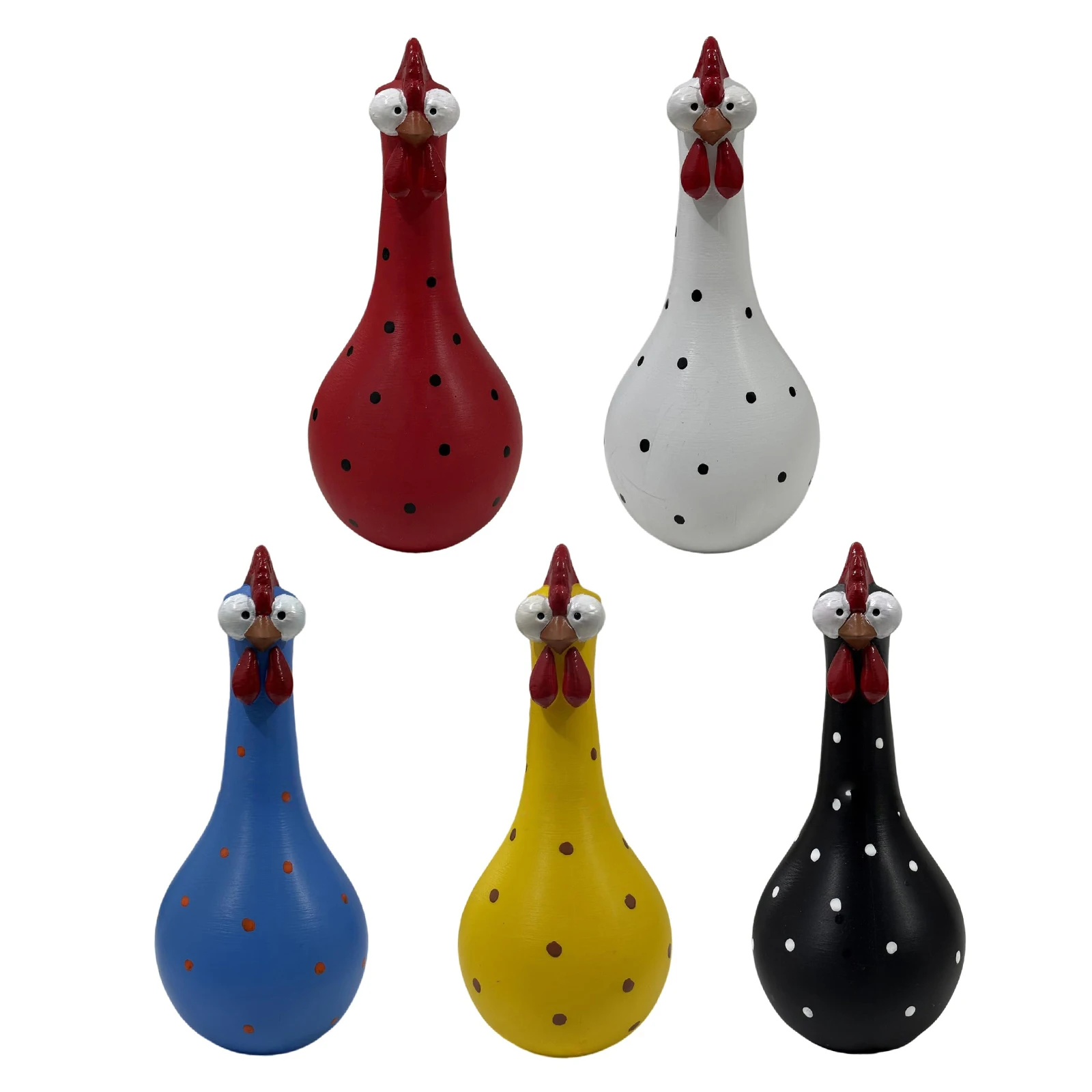 Resin Rooster Sculpture Ornament with Colorful Polka Dots Long Neck Chicken Vase for Home Desktop Display Florals Arrangement
