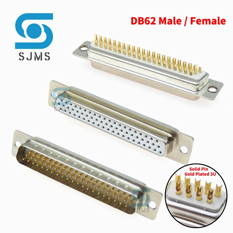 

1PCS Gold Plated Solid Pin DB62 3 Row Solder Head Male Plug/Female Socket 62 Pin Serial Port Connector D-SUB DP62 Adapter