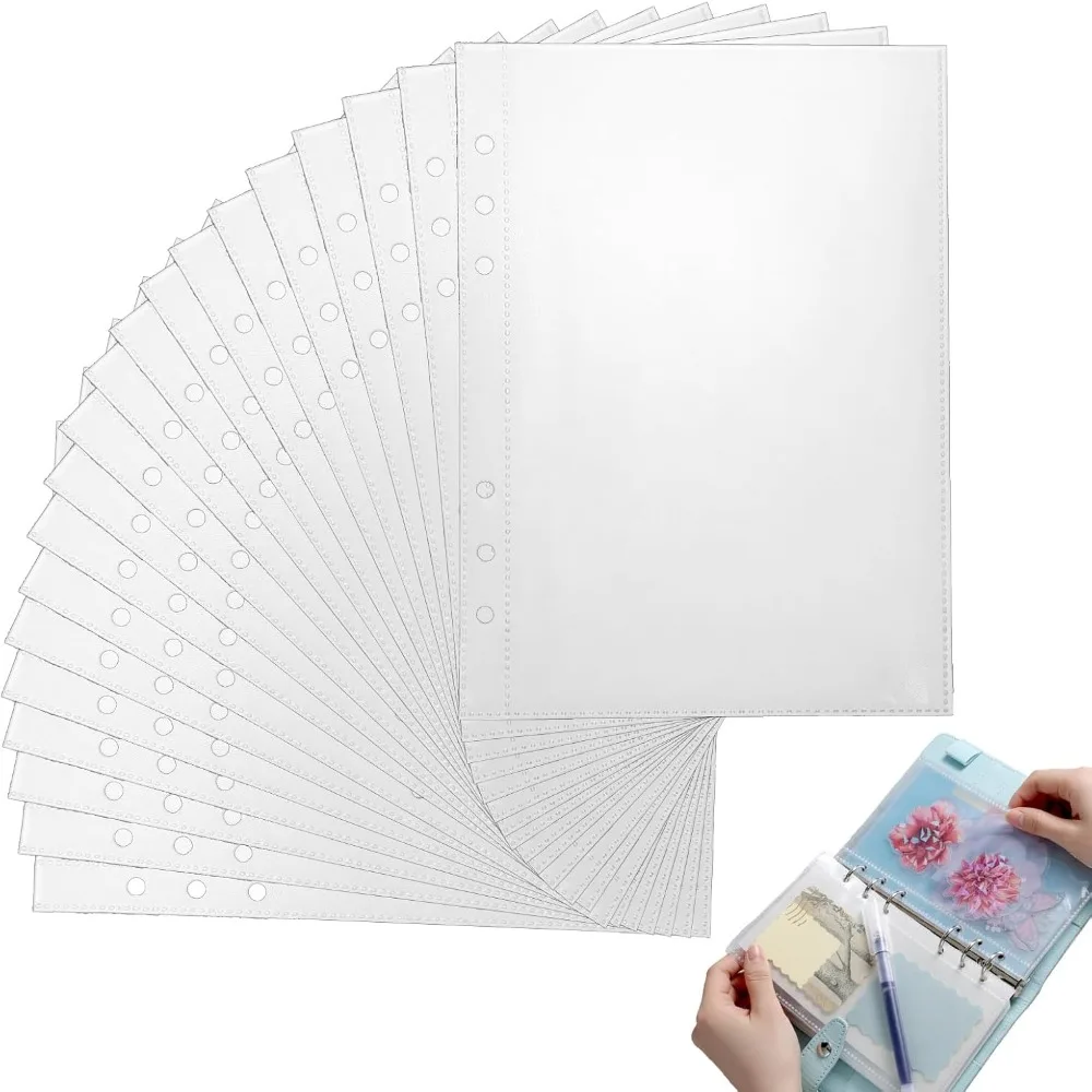 6 Rings A5 Binder Clear Page Protectors, 20pcs for Double Sided Top Loading Refill, Playbill & Photo Organizer
