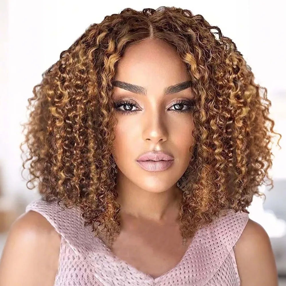 

14Inch Curly Wigs 4/27 Highlight 13x4 Full Lace Frontal Human Hair Wig Water Wave Brown Hoeny Blonde Vietnamese Hair For Women