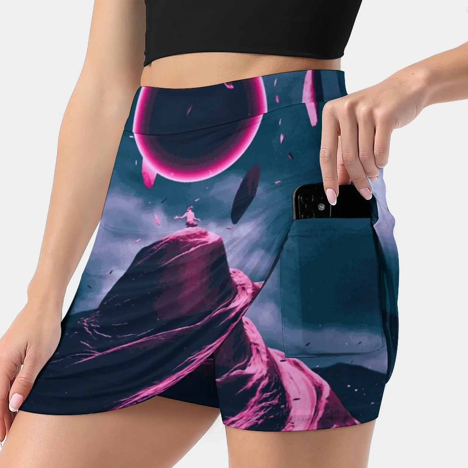 100 Years Summer Women's shorts Skirt 2 In 1 Fitness Yoga Skirt Tennis Skirts Scifi Sci Fi Retro Fantasy Dark Sphere Moon Clouds