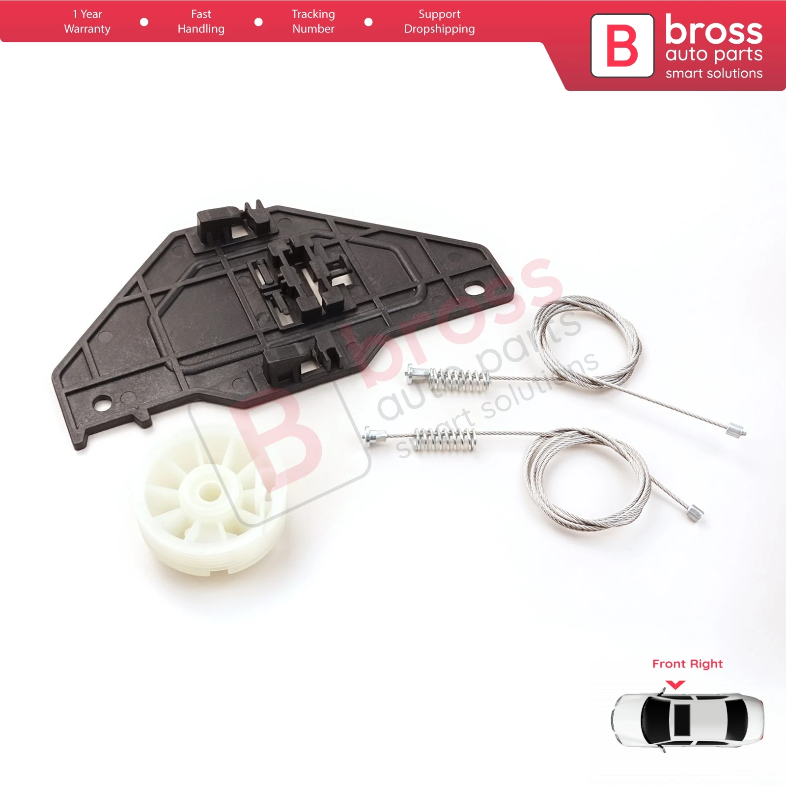 Bross Tự Động Phần BWR5260 Cửa Sổ Bộ Điều Chỉnh Sửa Chữa Bộ Trước Bên Phải 402216E Cho Đồng Hồ C3 MK2 5 Cửa 2010-2013. Sản Xuất Tại Thổ Nhĩ Kỳ