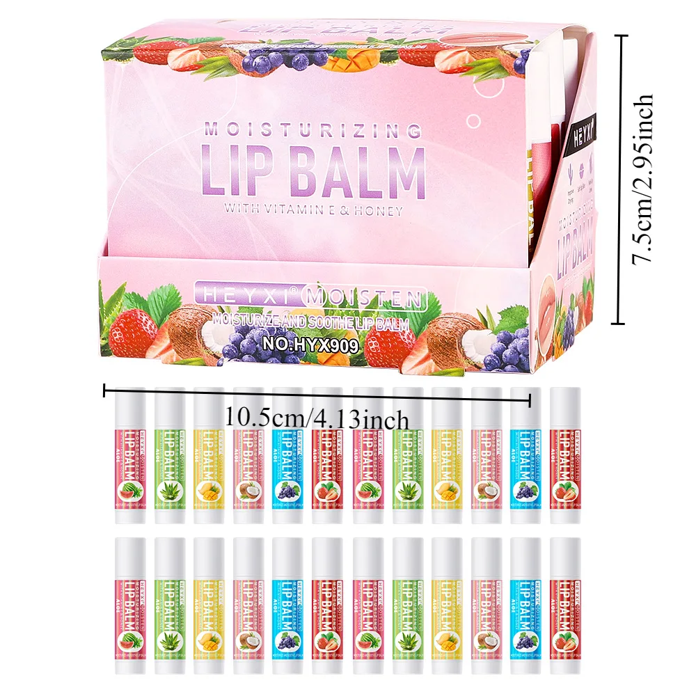 24pcs Fruit Flavored Lip Balm Set Natural Moisturizing Hydrating Non-sticky Winter Anti-Cracked Lip Balm Lips Skin Care